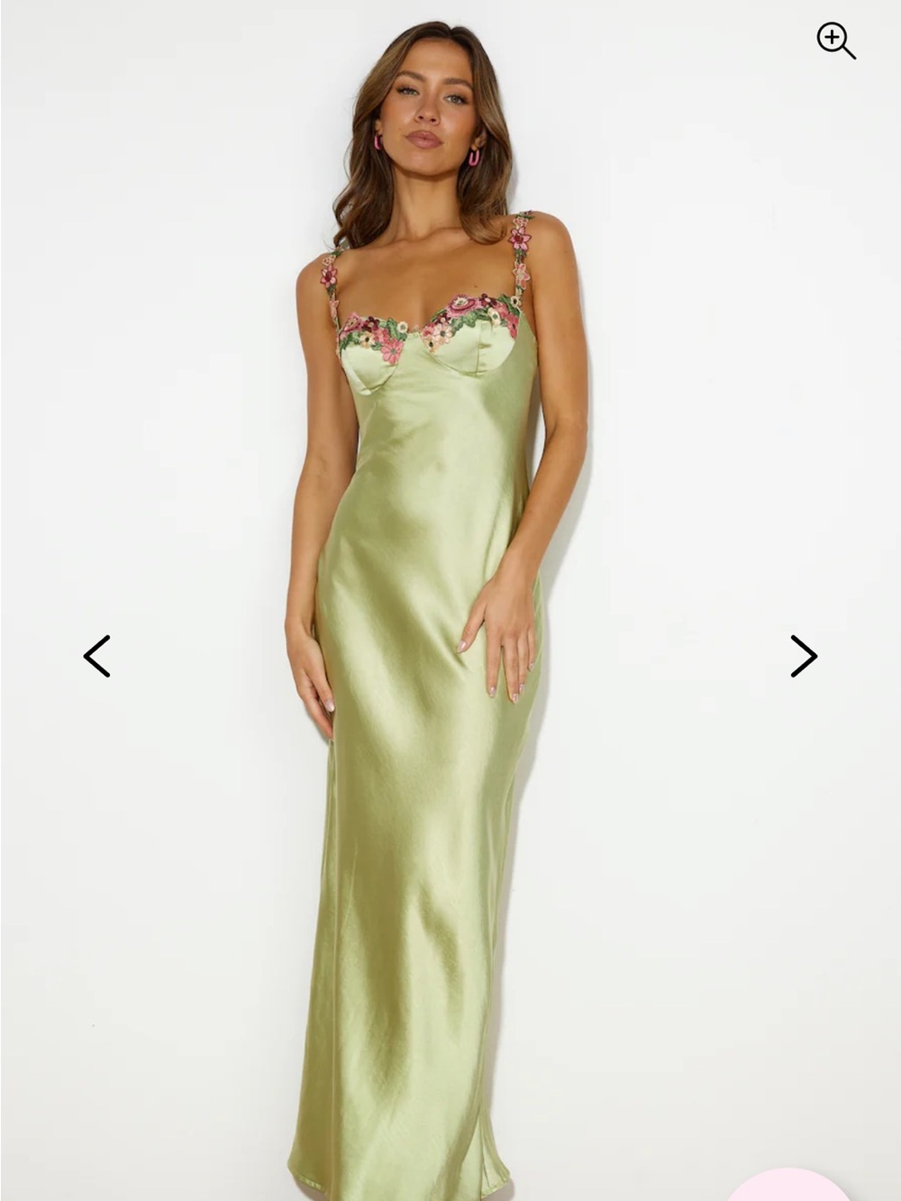 Hello Molly French Countryside Satin Maxi Dress with Floral Trim